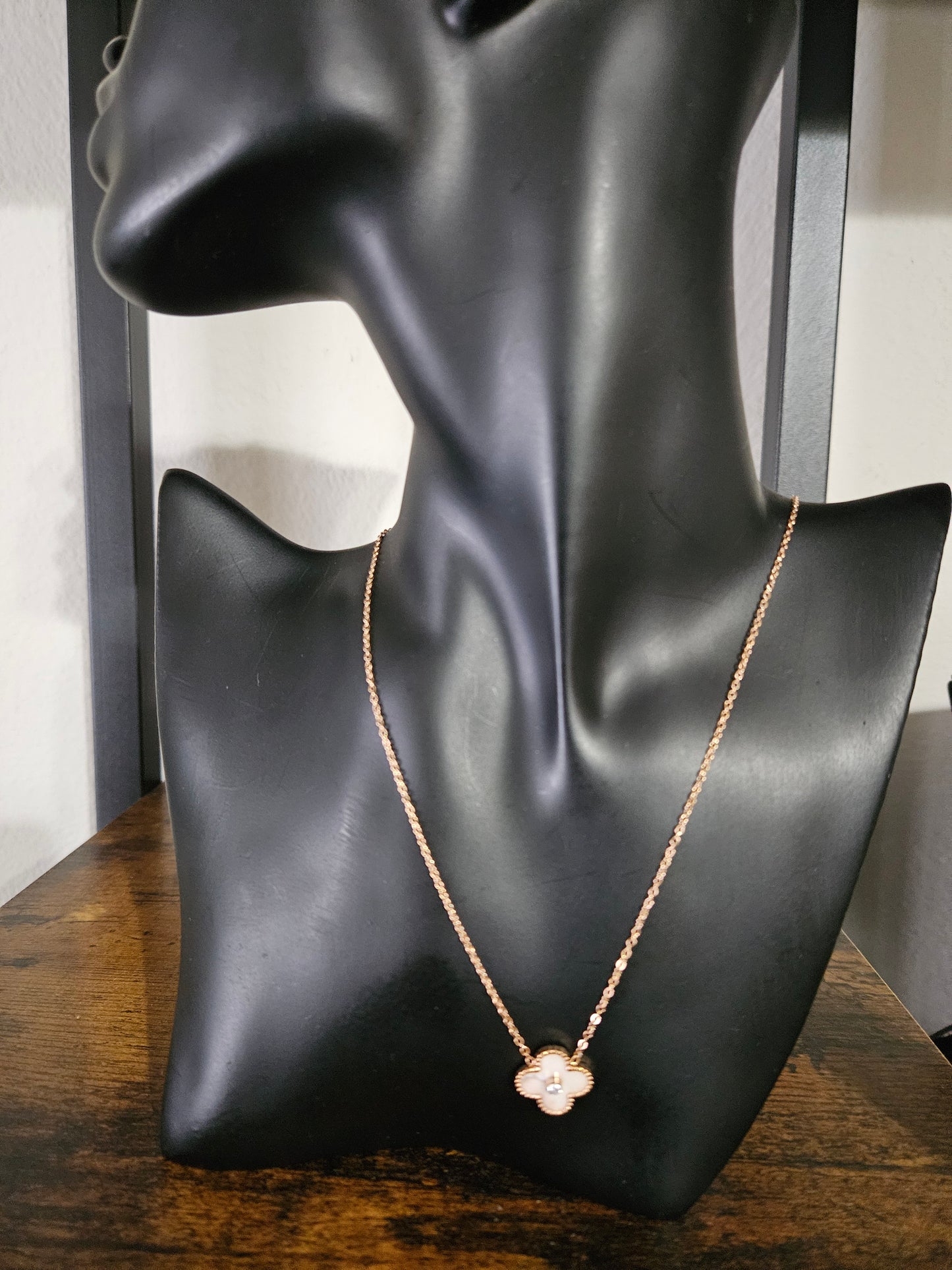 Pink Gold White Clover Necklace